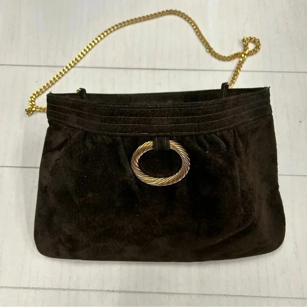 Morris Moskowitz Vintage Brown Genuine Leather EUC Gold‎ Tone decorative accents